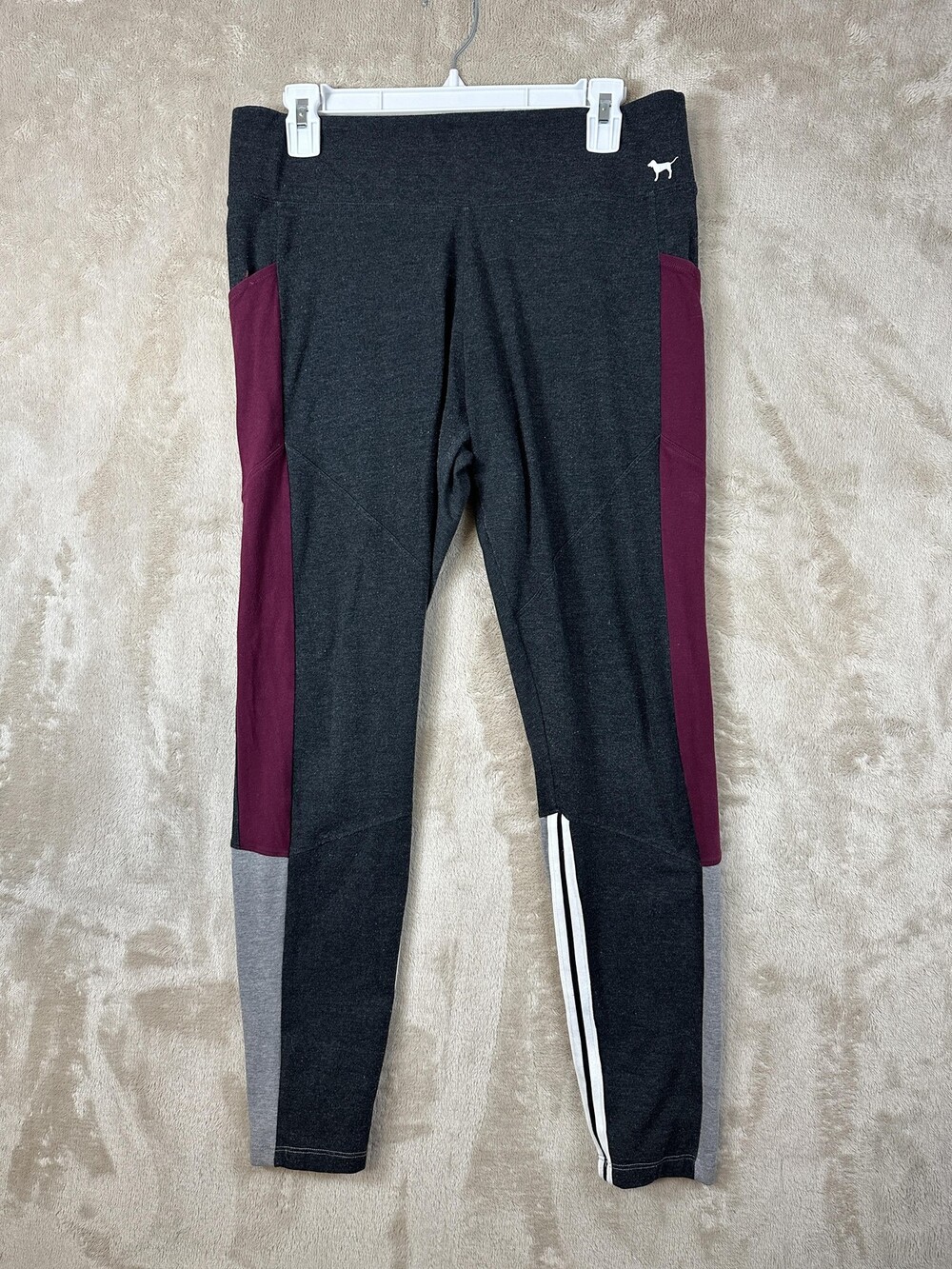 Pink Victoria's Secret Yoga Pants Womens Large Gray Colorblock Logo Leggings
